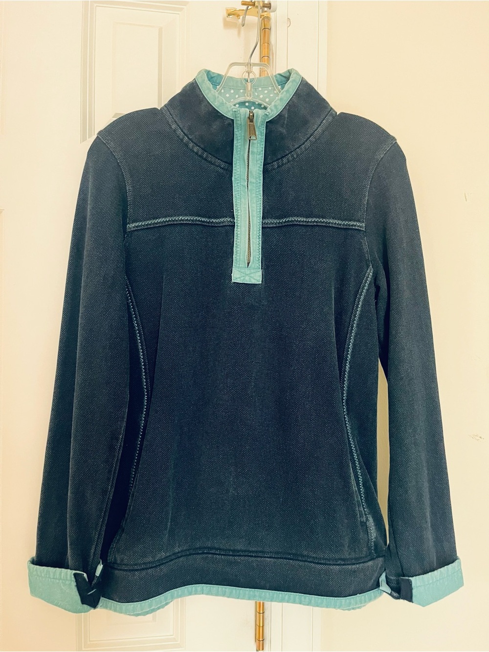 Women’s Half-Zip Pullover top - Navy with Teal Trim